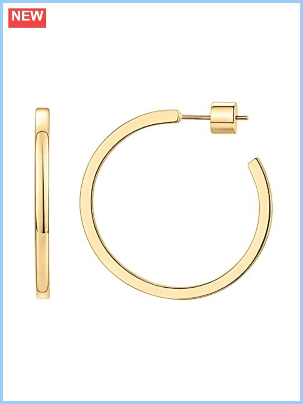 14K Gold Plated Thin Square Edge Open Hoop Earrings for Women